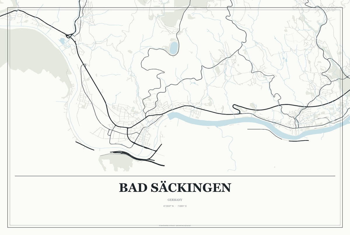 Bad Säckingen, Germany City Map Aluminum Sign in Gallery Air style