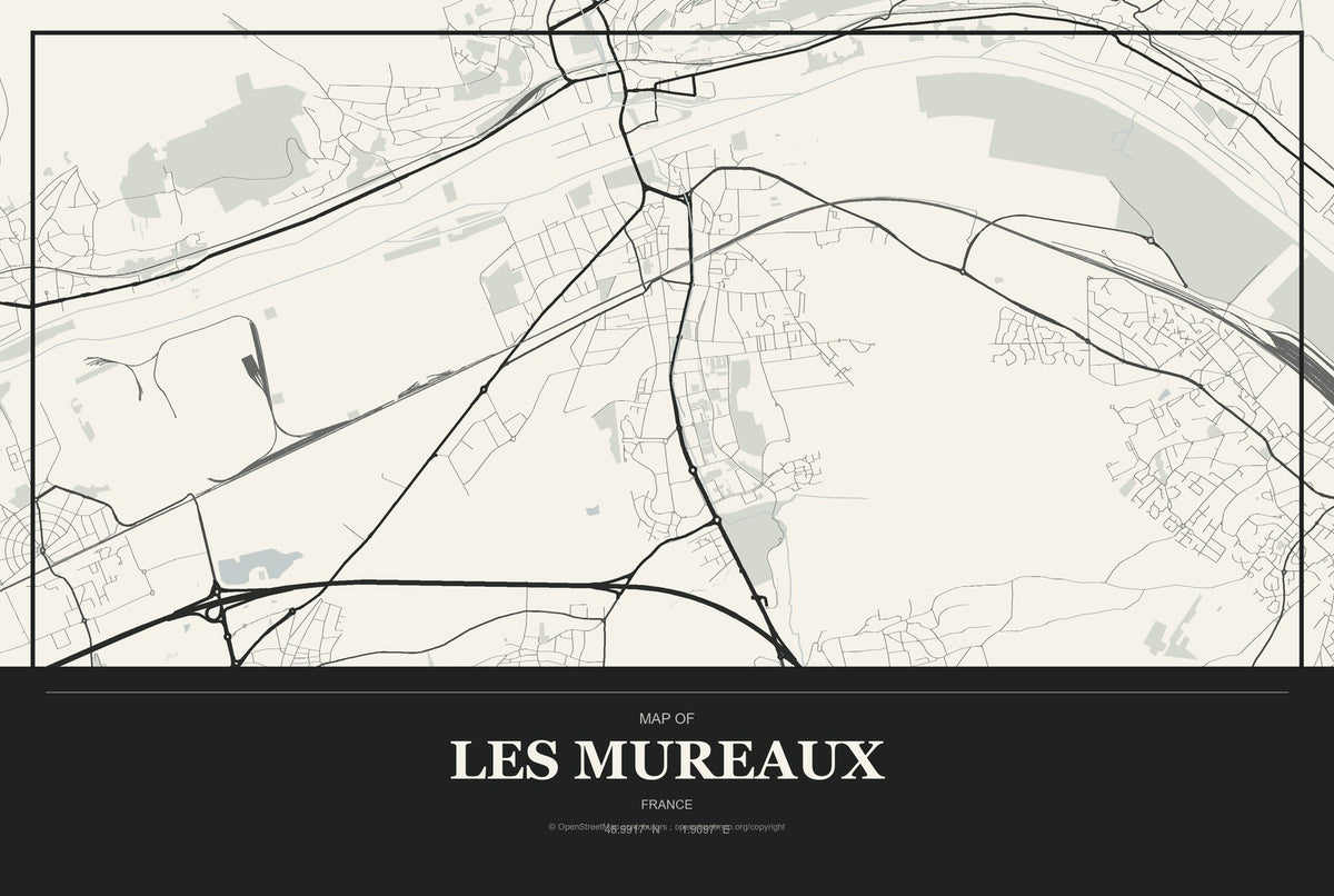 Les Mureaux, France City Map Aluminum Sign in Museum Plaque style