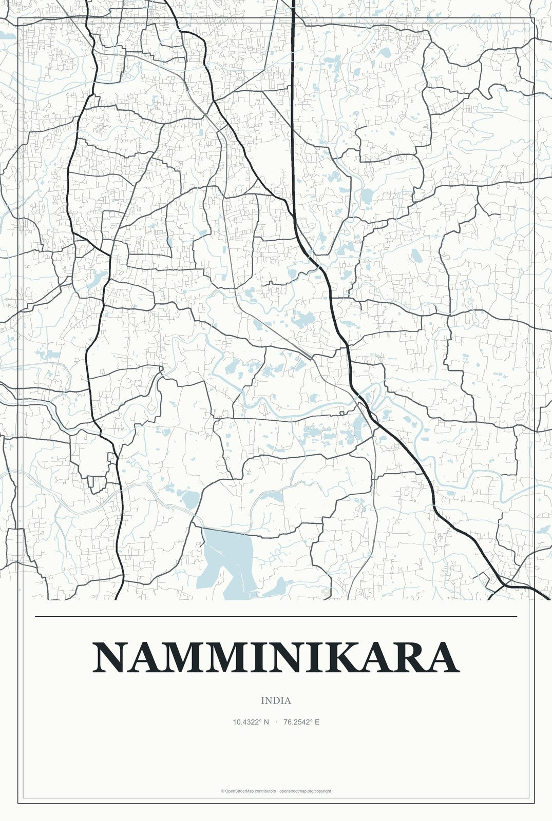 Namminikara, India City Map Aluminum Sign in Gallery Air style