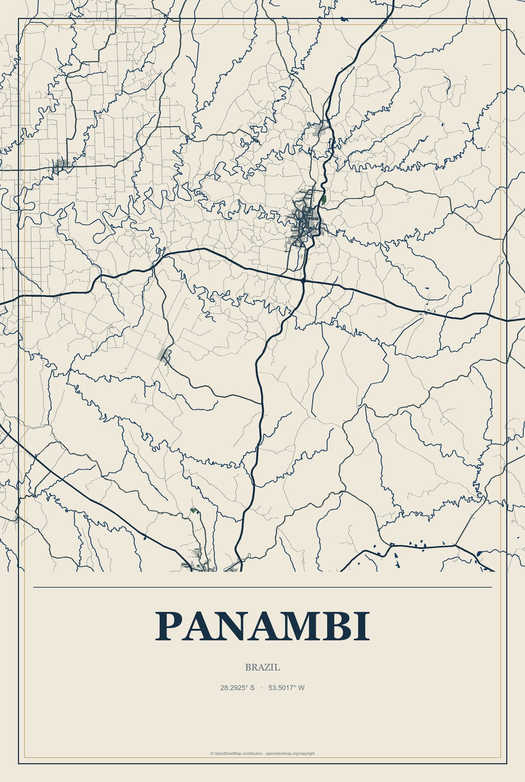 Panambi, Brazil City Map Aluminum Sign in Coastal Cutout style