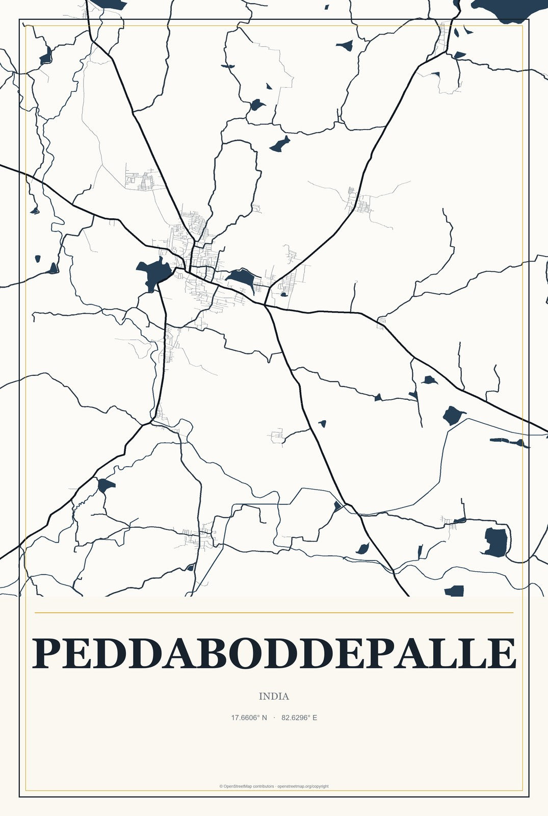 Peddaboddepalle, India City Map Aluminum Sign in Citrine Modern style