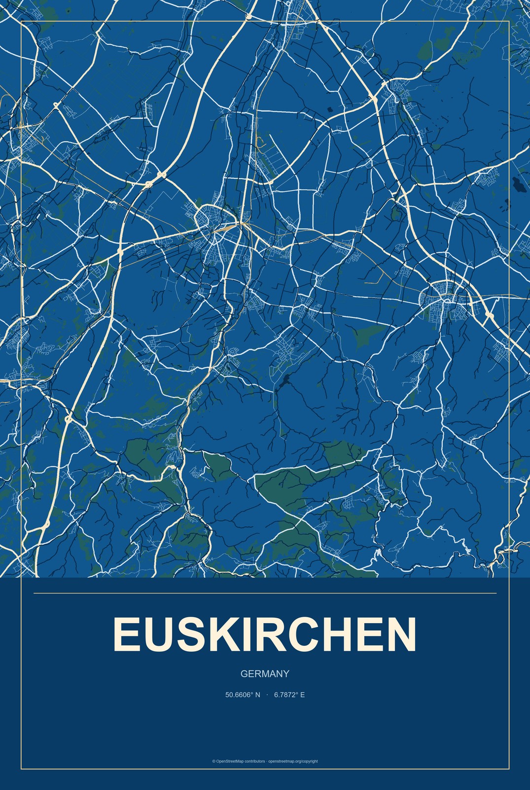 Euskirchen, Germany City Map Aluminum Sign in Harbor Cobalt style
