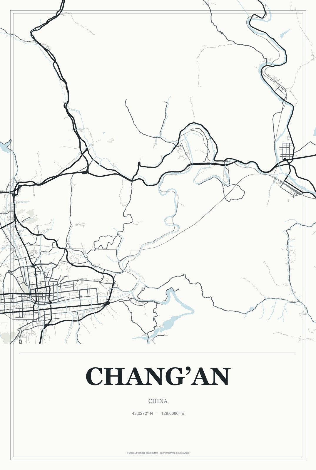 Chang’an, Jilin, China City Map Aluminum Sign in Gallery Air style