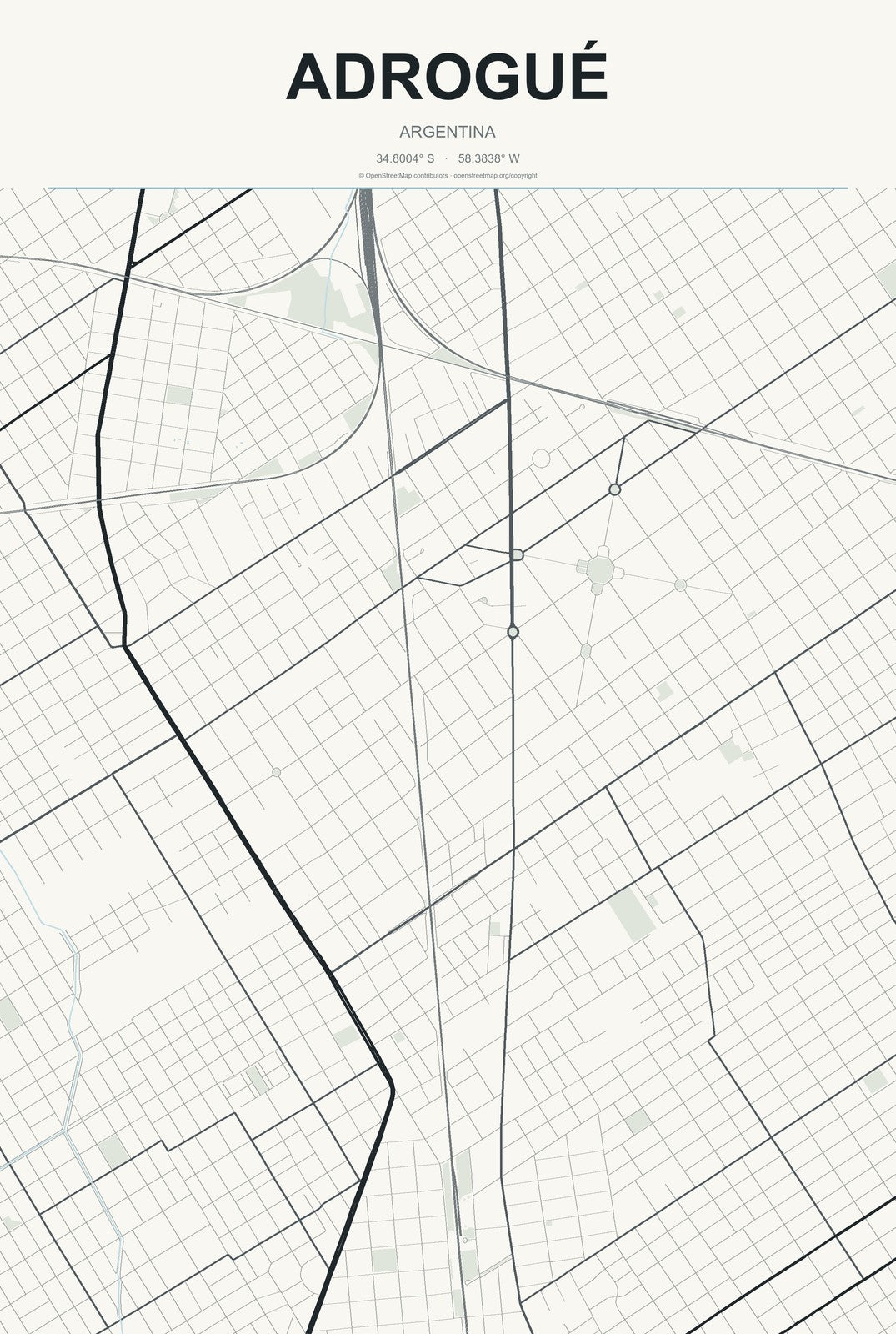 Adrogué, Argentina City Map Aluminum Sign in Headline Atlas style