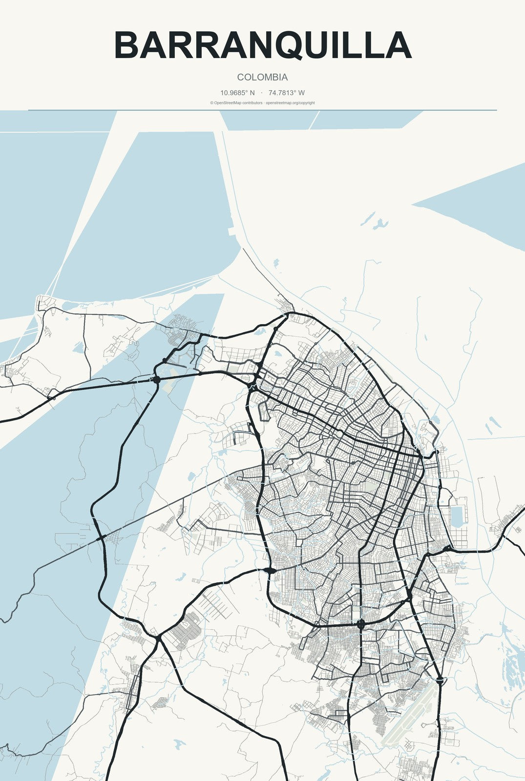 Barranquilla, Colombia City Map Aluminum Sign in Headline Atlas style