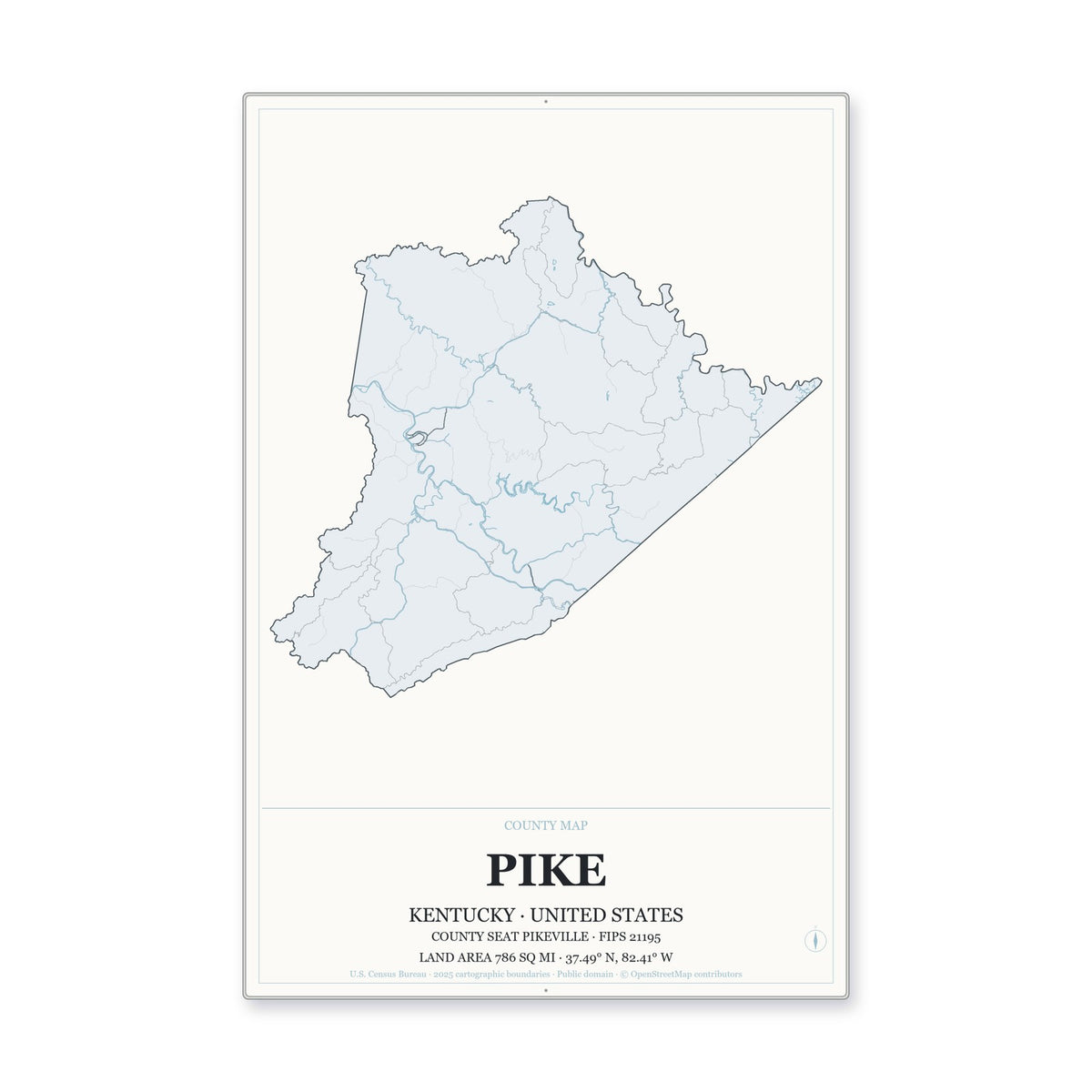 Pike County, Kentucky Map Aluminum Sign in Gallery Air style