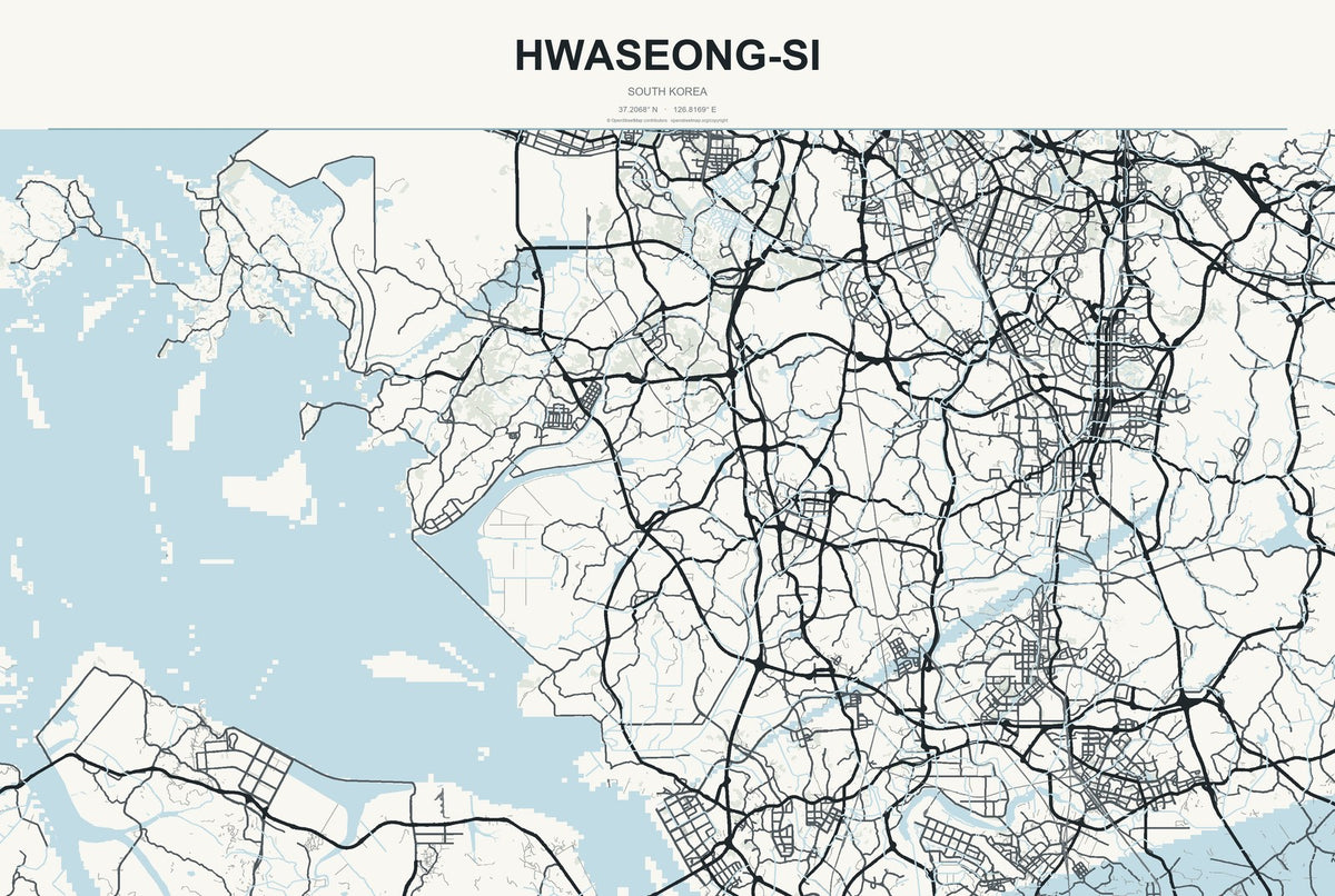 Hwaseong-si, South Korea City Map Aluminum Sign in Headline Atlas style