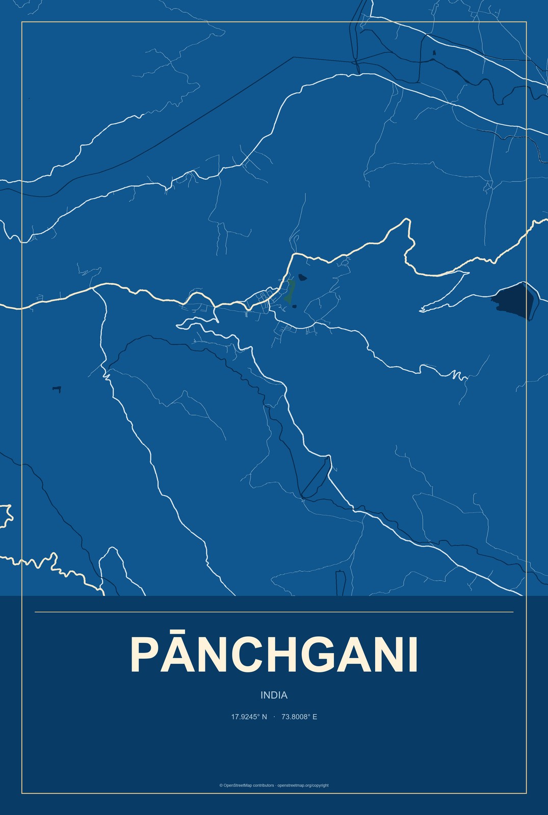 Pānchgani, India City Map Aluminum Sign in Harbor Cobalt style