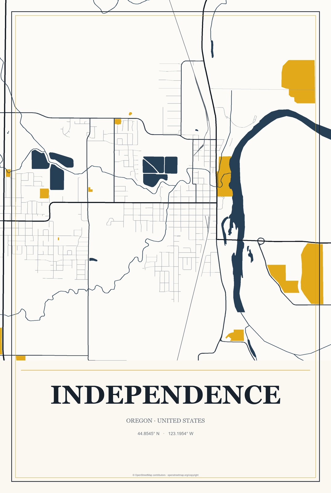 Independence, Oregon City Map Aluminum Sign in Citrine Modern style