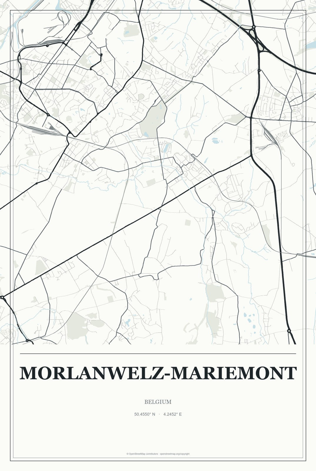 Morlanwelz-Mariemont, Belgium City Map Aluminum Sign in Gallery Air style