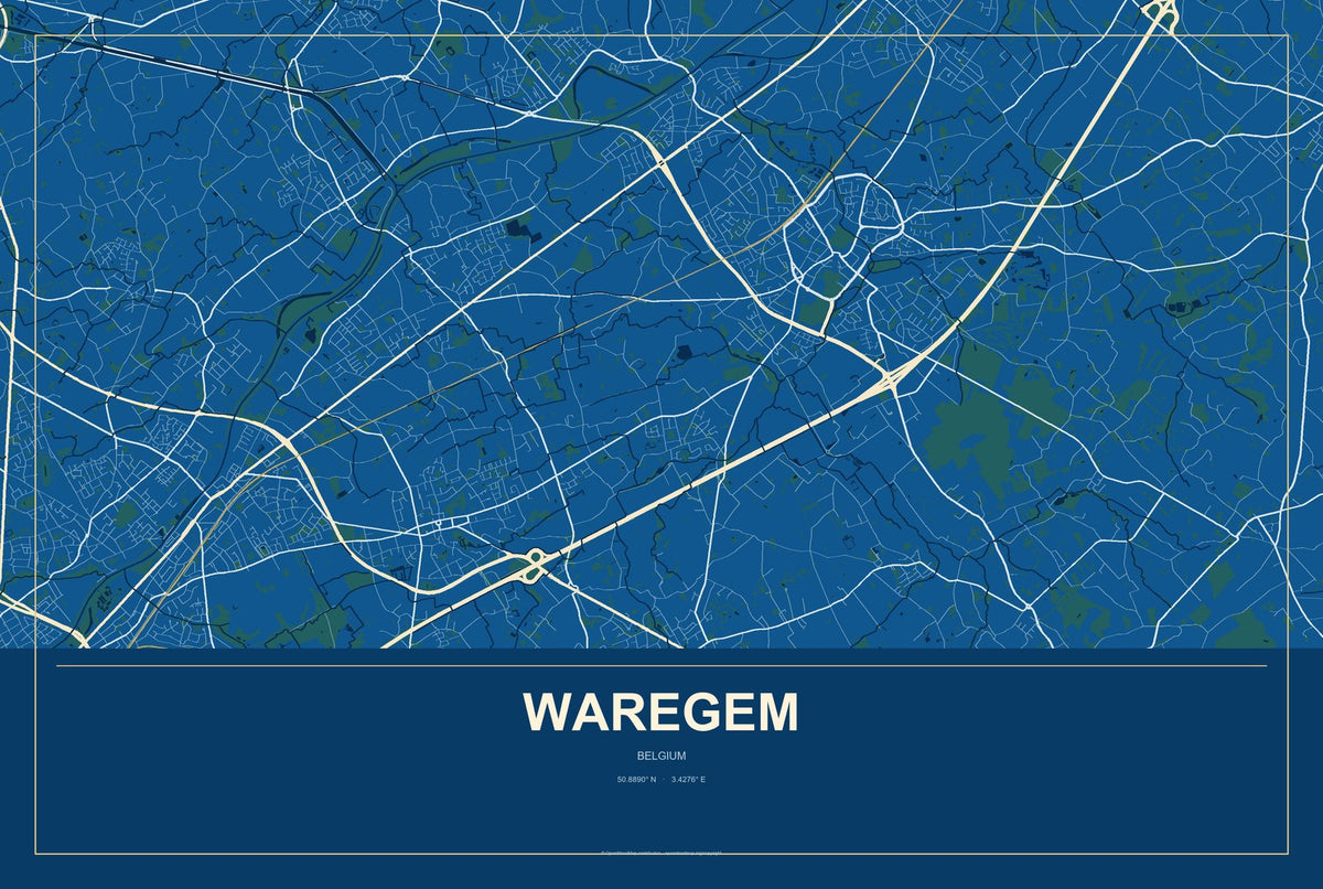 Waregem, Belgium City Map Aluminum Sign in Harbor Cobalt style