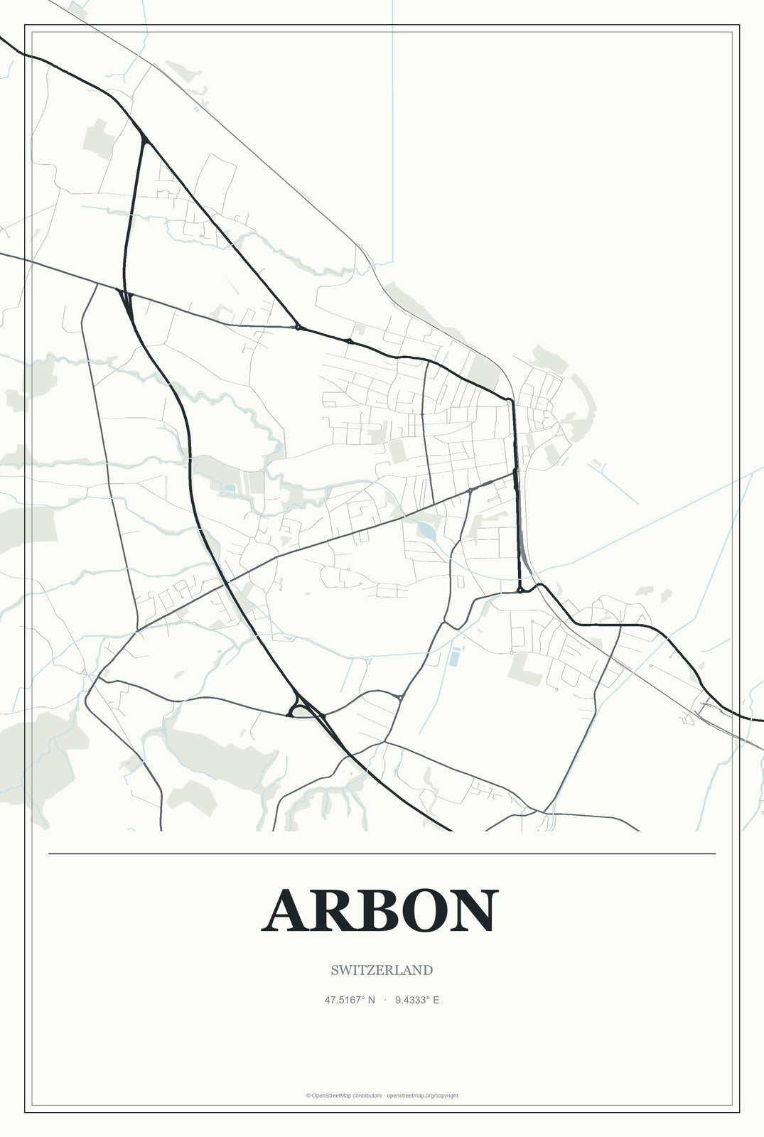 Arbon, Switzerland City Map Aluminum Sign in Gallery Air style