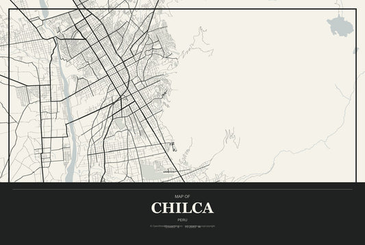 Chilca, Junin, Peru City Map Aluminum Sign in Museum Plaque style