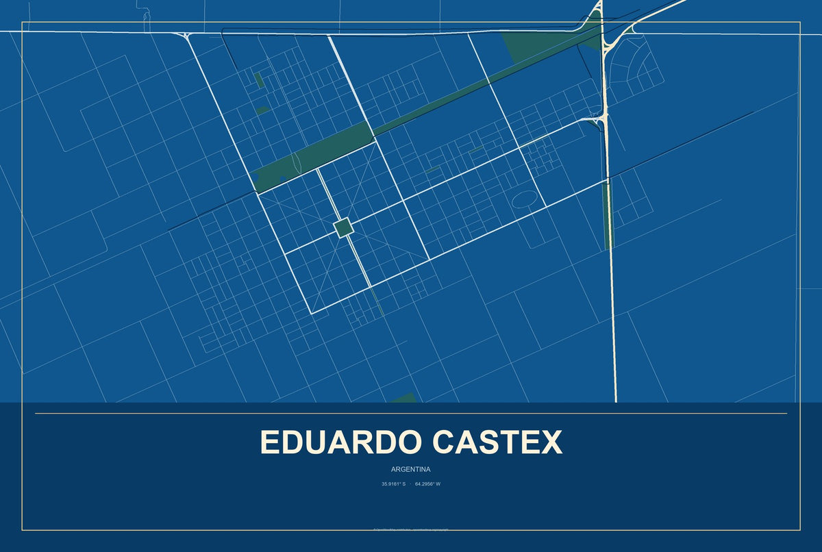 Eduardo Castex, Argentina City Map Aluminum Sign in Harbor Cobalt style