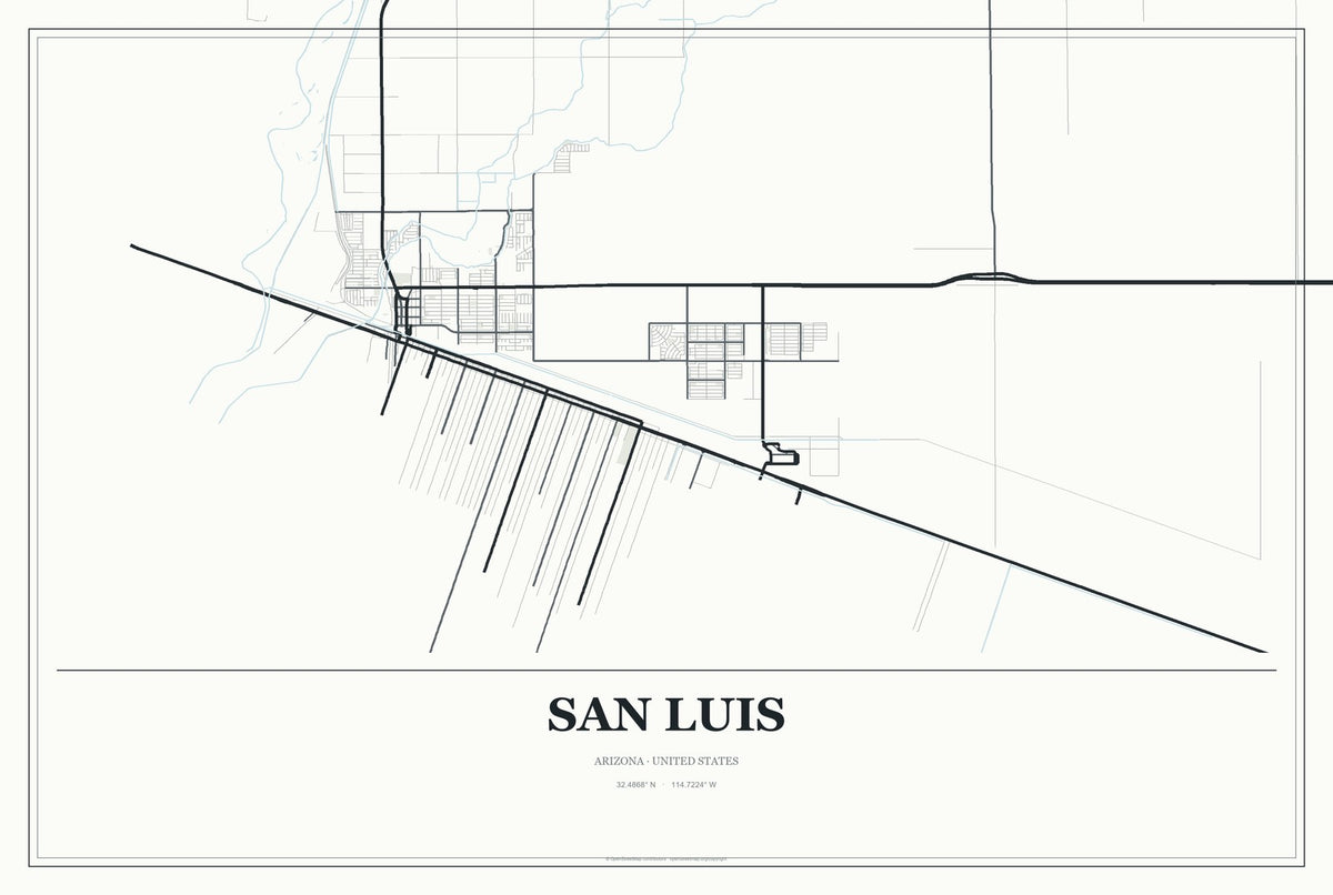 San Luis, Arizona City Map Aluminum Sign in Gallery Air style