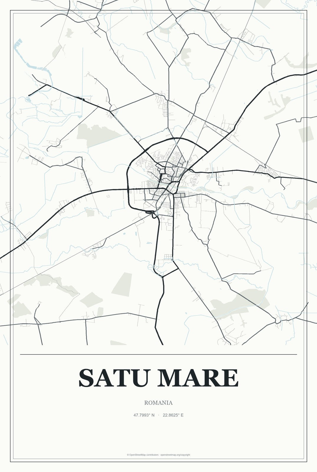Satu Mare, Romania City Map Aluminum Sign in Gallery Air style