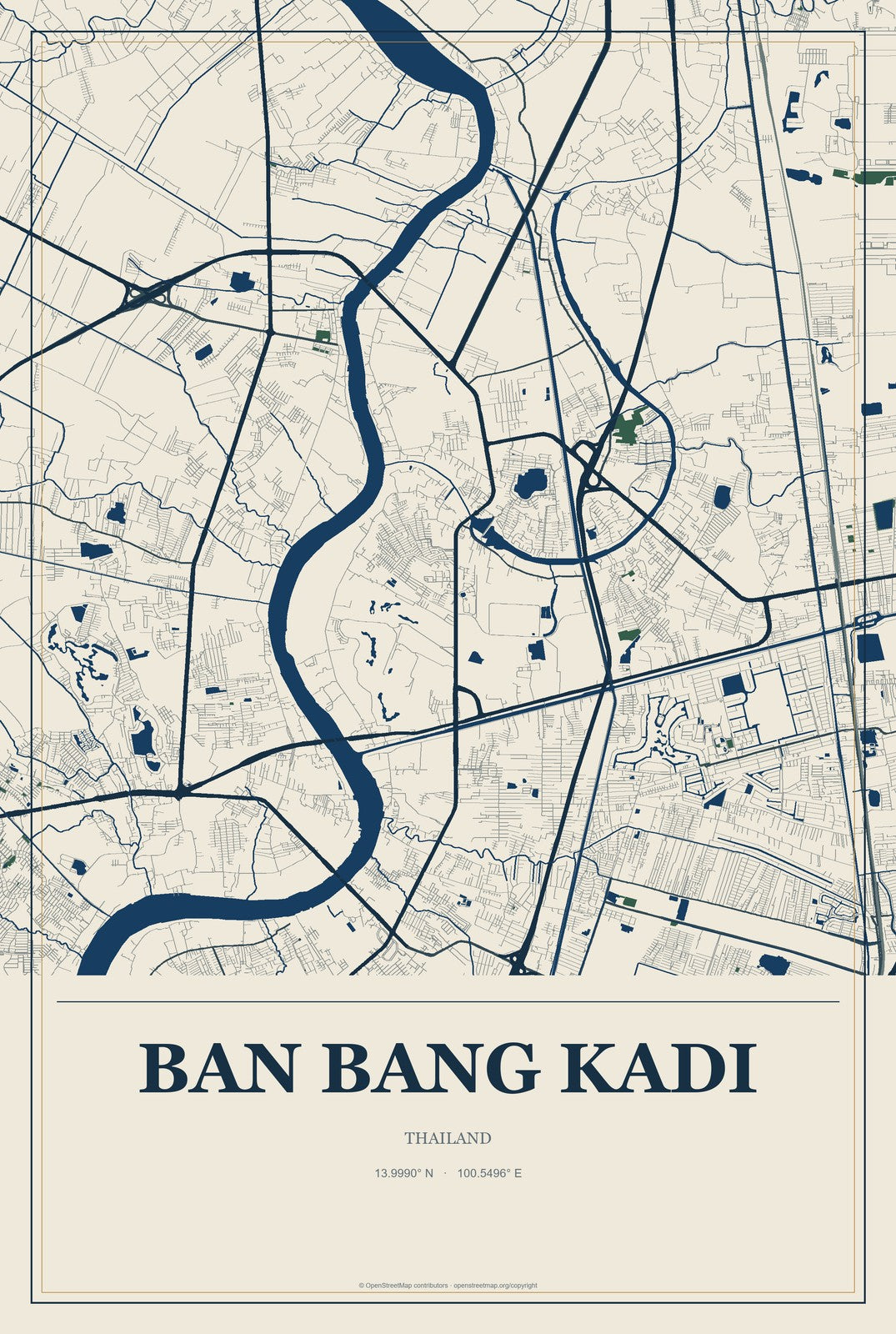 Ban Bang Kadi, Thailand City Map Aluminum Sign in Coastal Cutout style