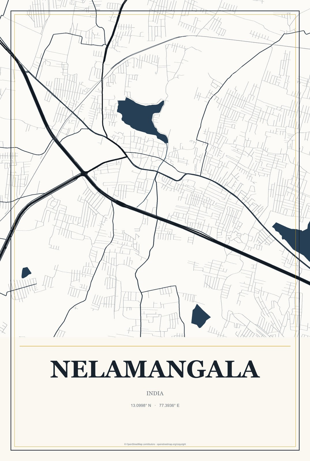 Nelamangala, India City Map Aluminum Sign in Citrine Modern style