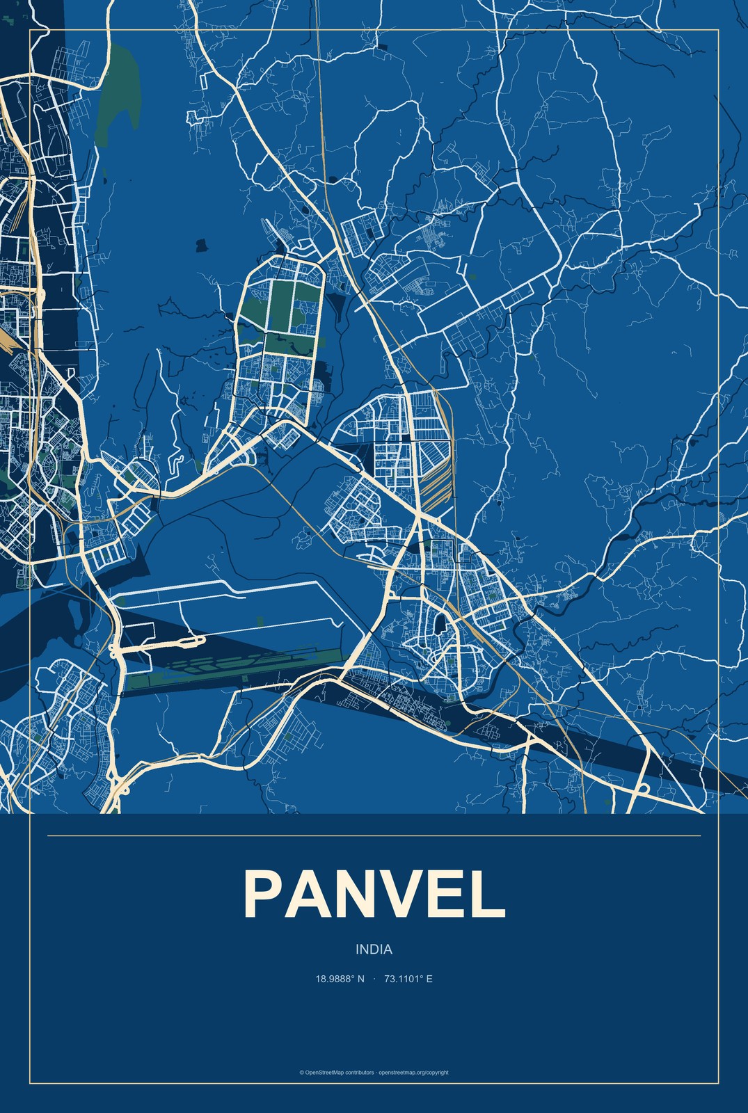 Panvel, India City Map Aluminum Sign in Harbor Cobalt style