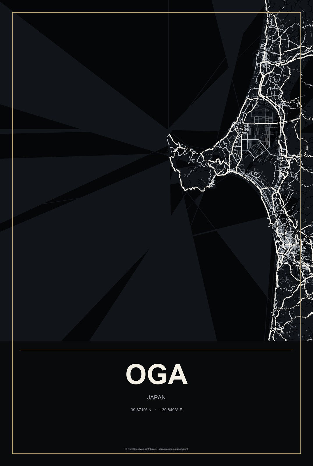 Oga, Japan City Map Aluminum Sign in Metropolitan Noir style