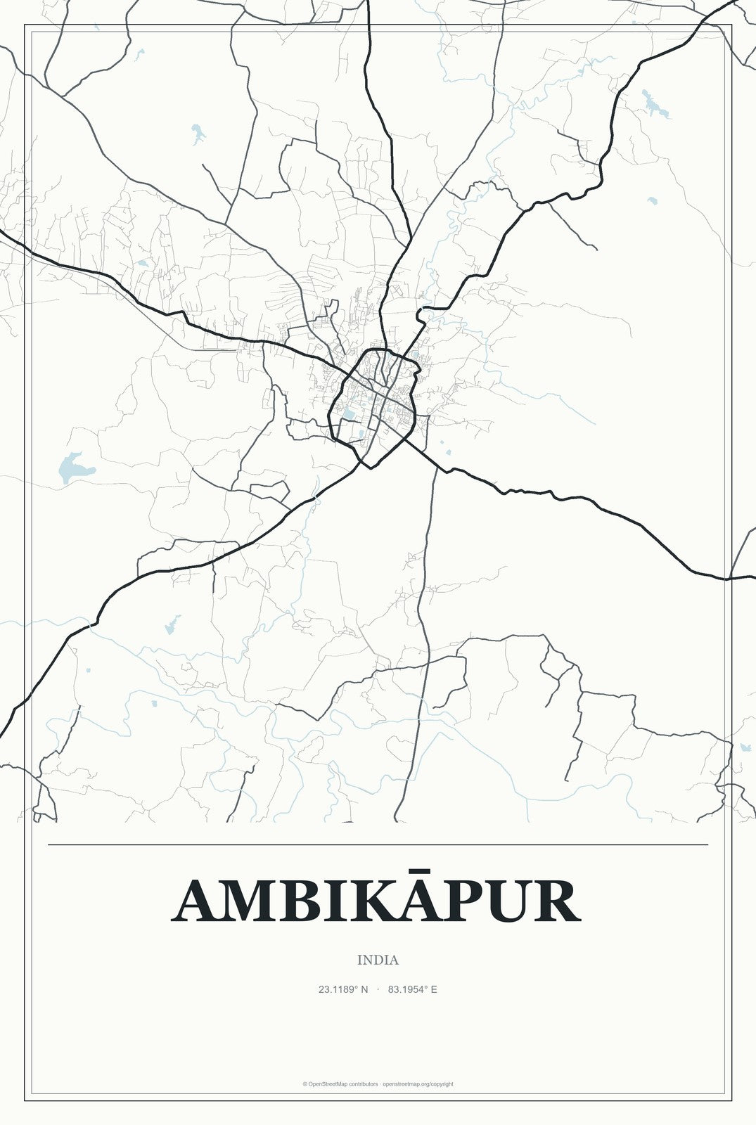 Ambikāpur, India City Map Aluminum Sign in Gallery Air style