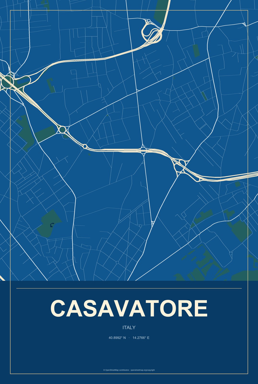 Casavatore, Italy City Map Aluminum Sign in Harbor Cobalt style