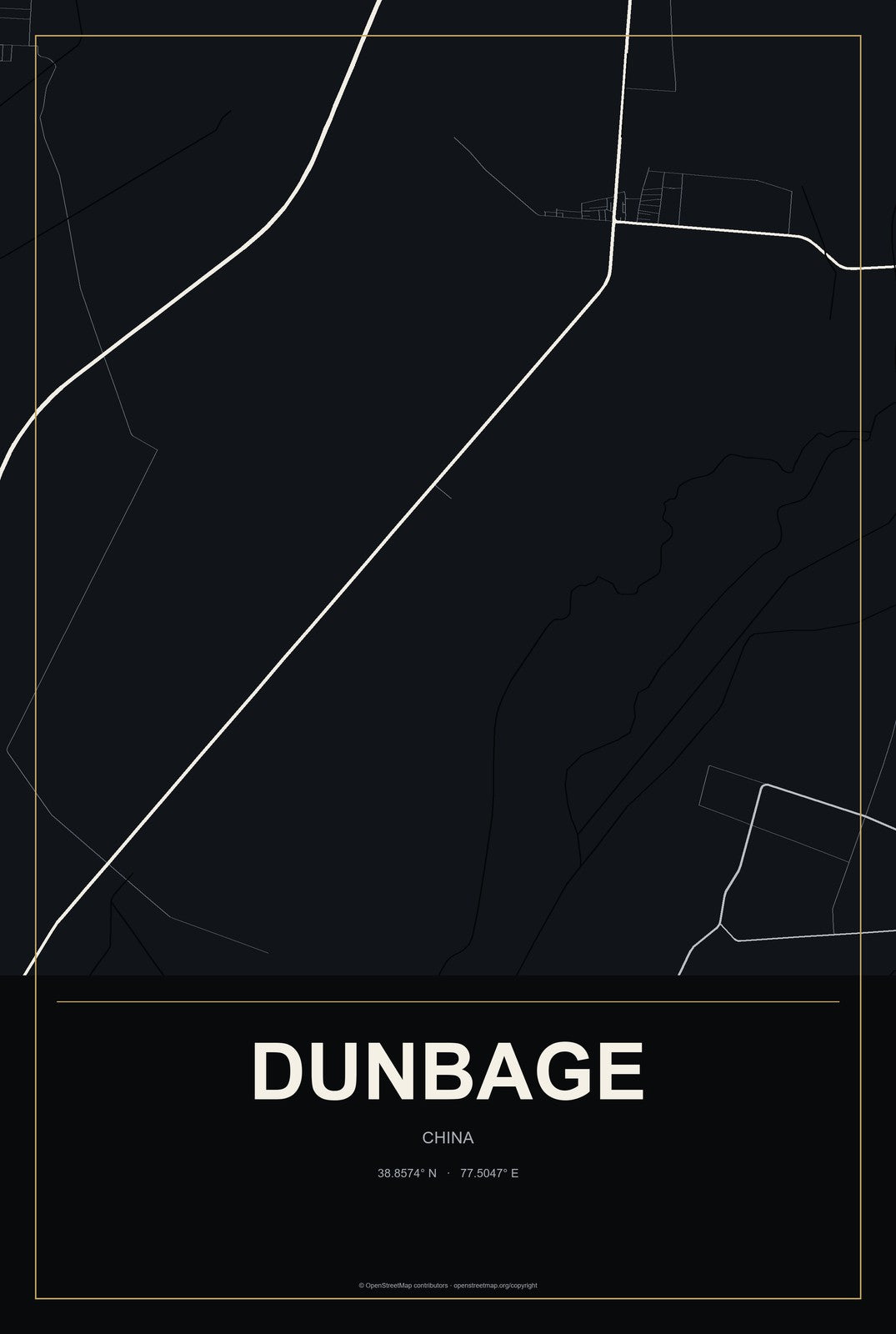 Dunbage, China City Map Aluminum Sign in Metropolitan Noir style