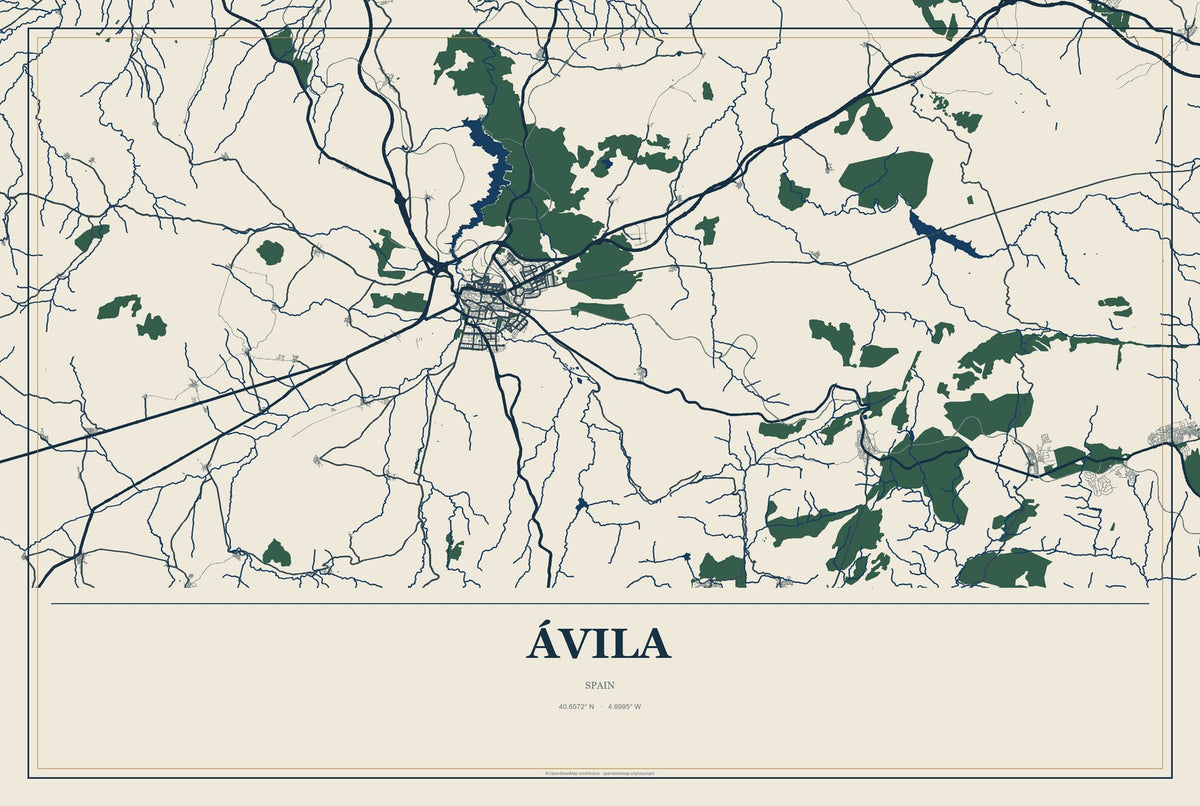 Ávila, Spain City Map Aluminum Sign in Coastal Cutout style