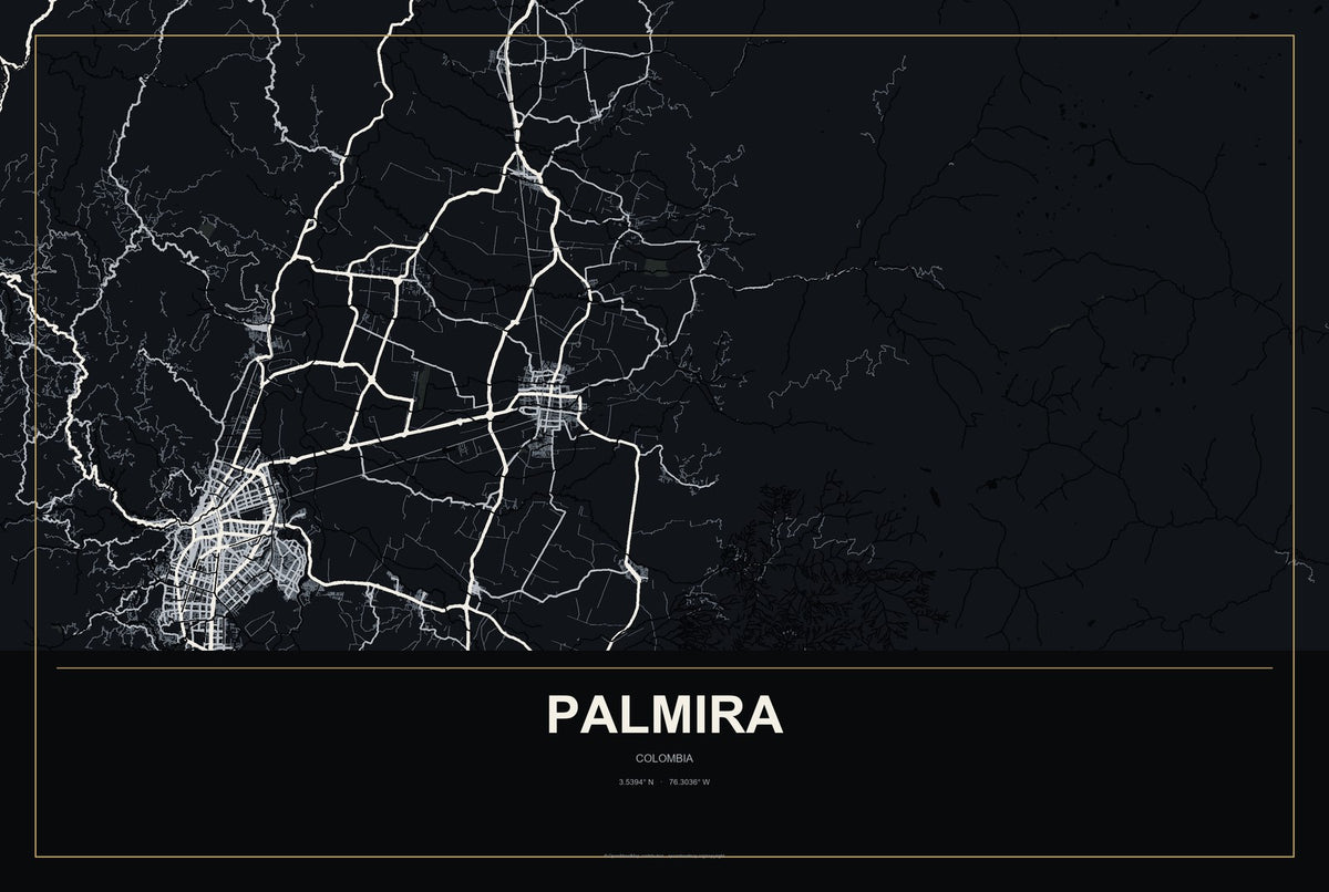 Palmira, Colombia City Map Aluminum Sign in Metropolitan Noir style