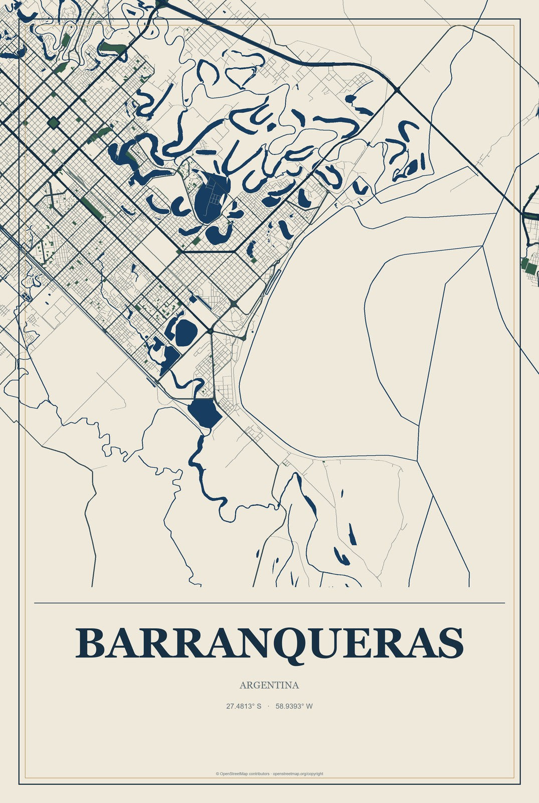 Barranqueras, Argentina City Map Aluminum Sign in Coastal Cutout style