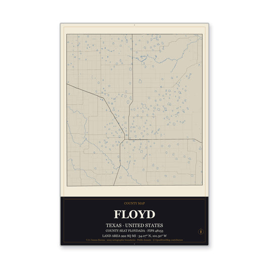 Floyd County, Texas Map Aluminum Sign in Museum Plaque style