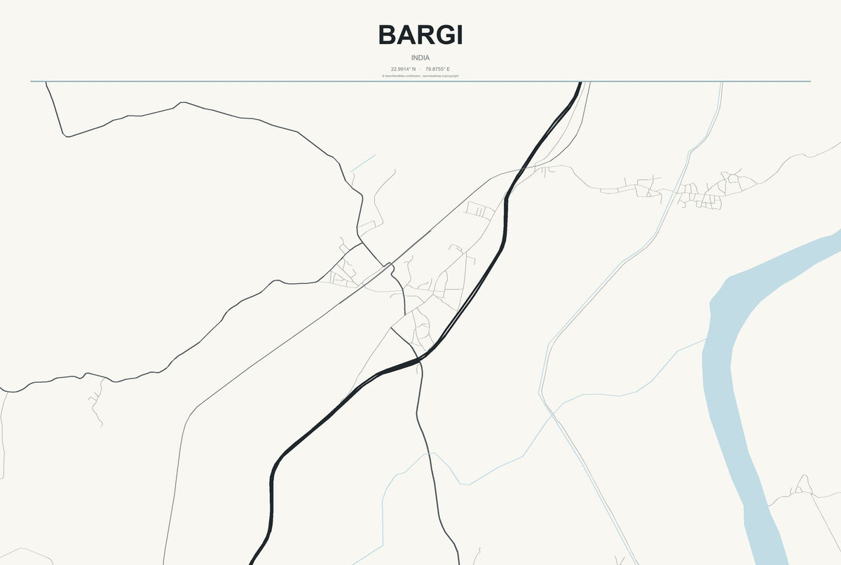Bargi, India City Map Aluminum Sign in Headline Atlas style