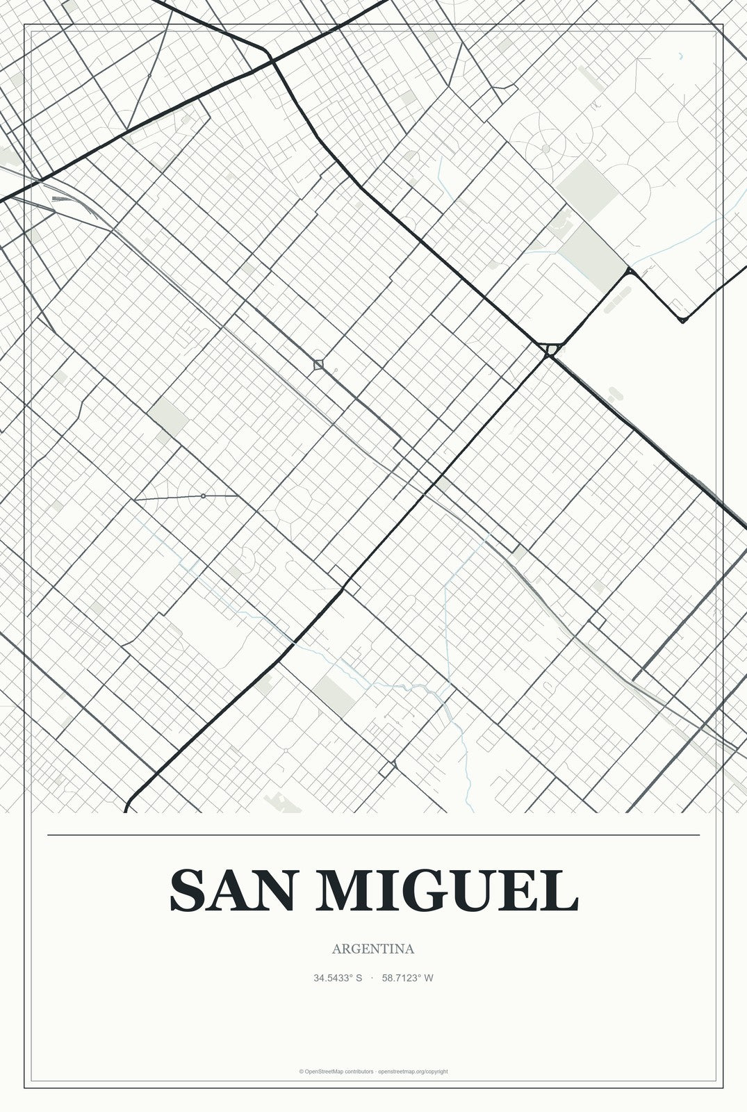 San Miguel, Argentina City Map Aluminum Sign in Gallery Air style
