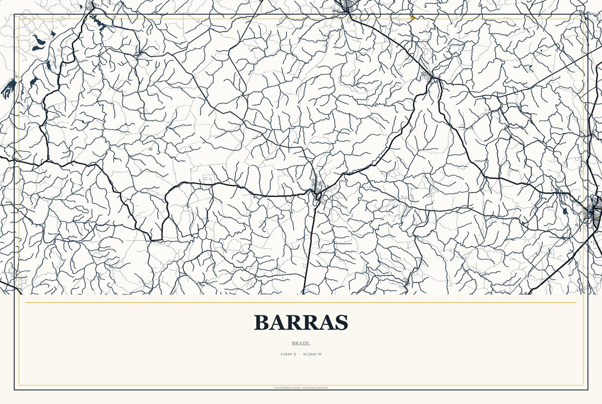 Barras, Brazil City Map Aluminum Sign in Citrine Modern style