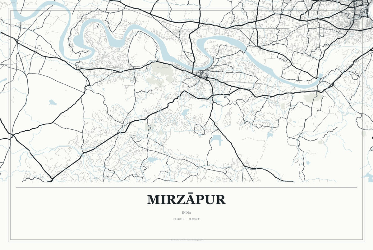 Mirzāpur, India City Map Aluminum Sign in Gallery Air style