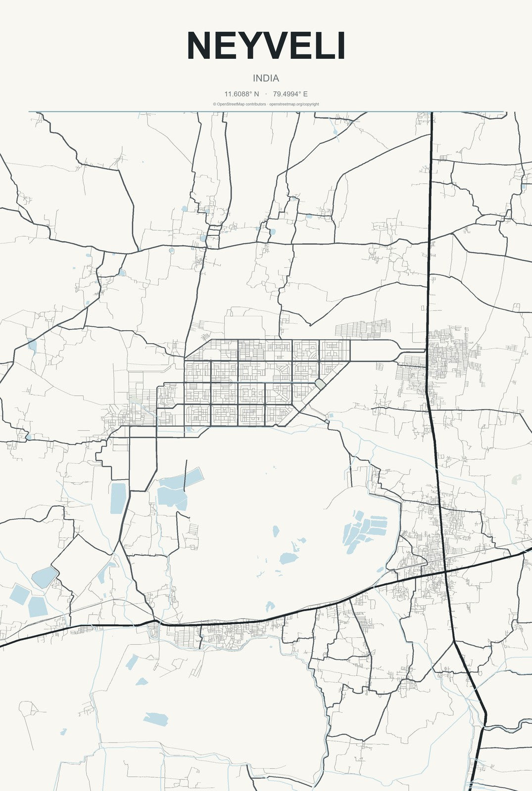 Neyveli, India City Map Aluminum Sign in Headline Atlas style