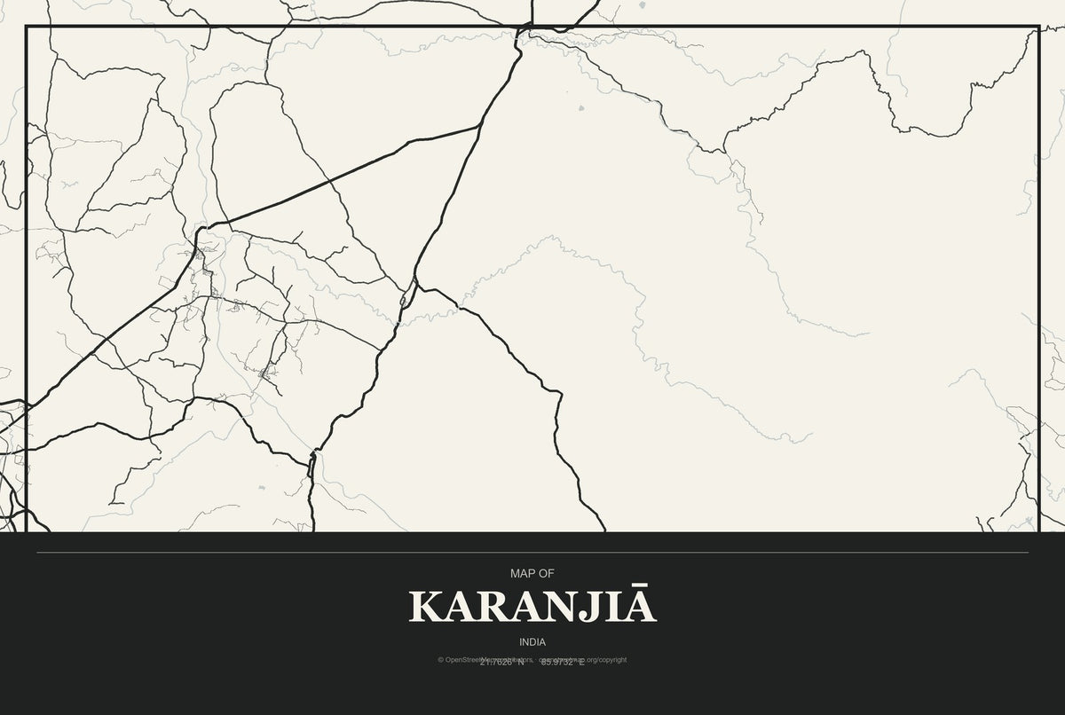 Karanjiā, India City Map Aluminum Sign in Museum Plaque style