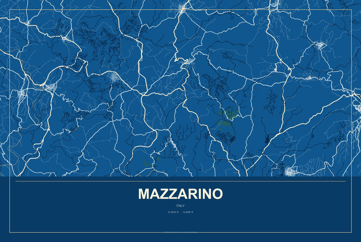 Mazzarino, Italy City Map Aluminum Sign in Harbor Cobalt style