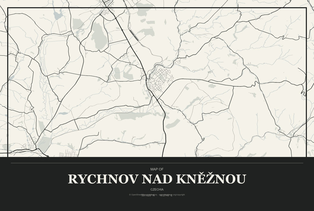 Rychnov nad Kněžnou, Czechia City Map Aluminum Sign in Museum Plaque style