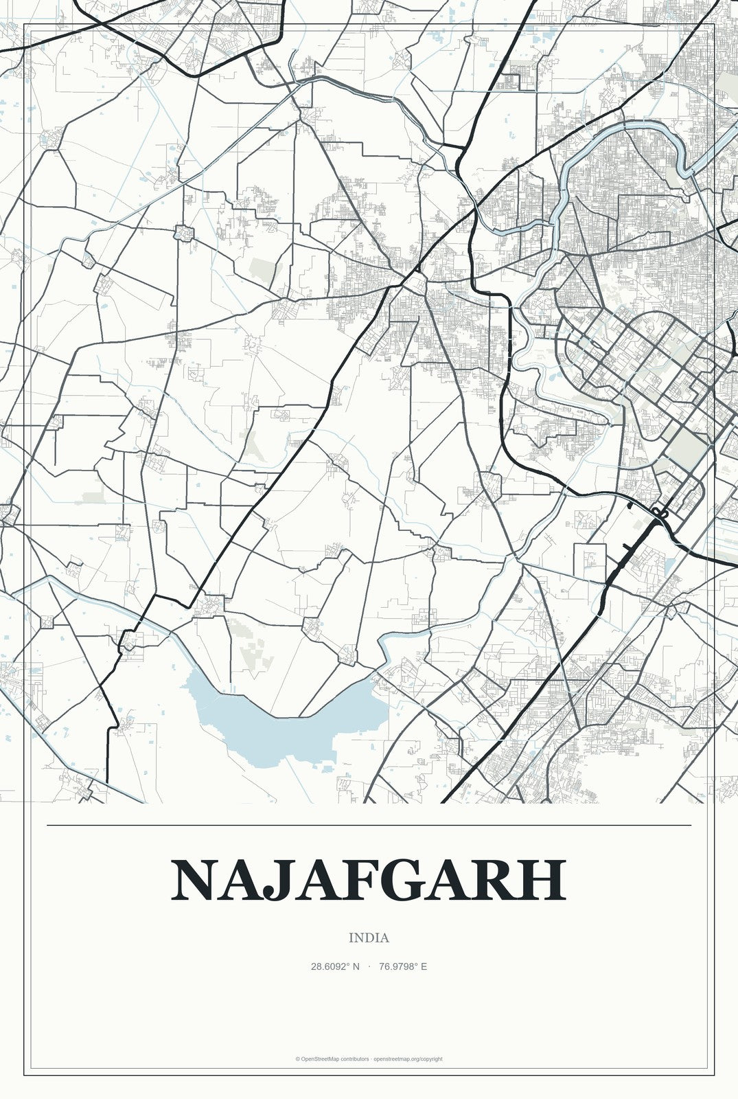Najafgarh, India City Map Aluminum Sign in Gallery Air style