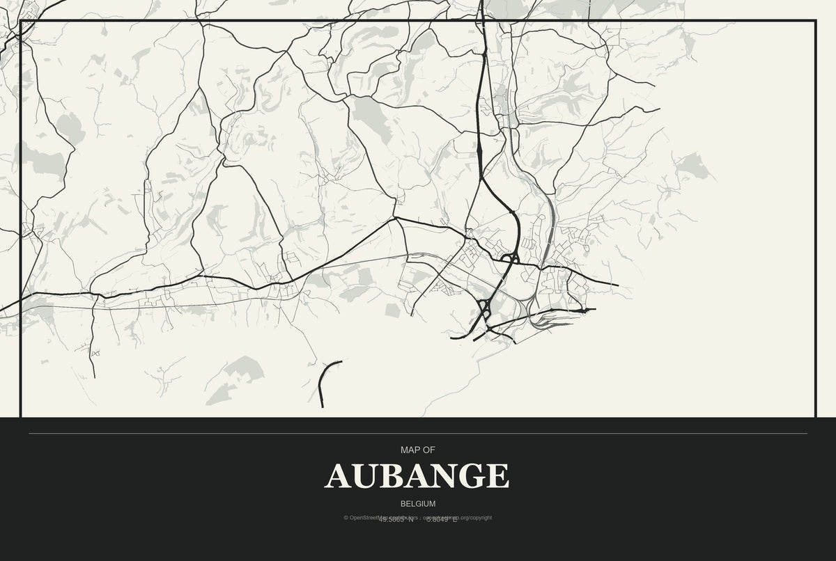 Aubange, Belgium City Map Aluminum Sign in Museum Plaque style