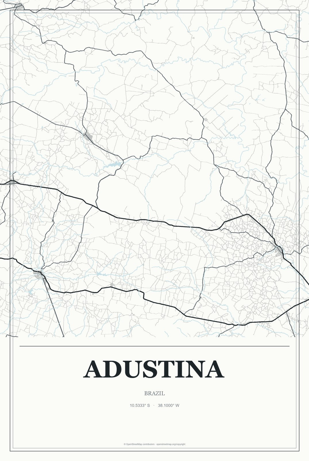 Adustina, Brazil City Map Aluminum Sign in Gallery Air style