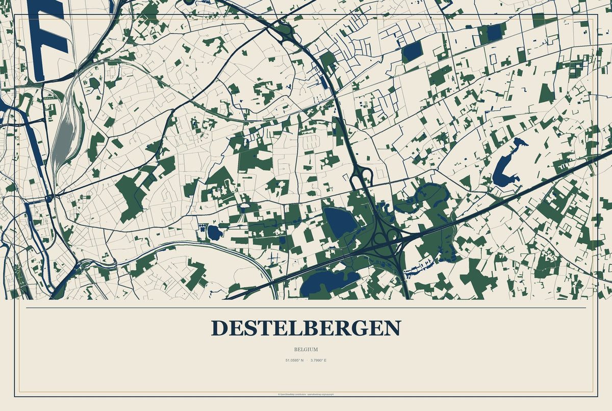 Destelbergen, Belgium City Map Aluminum Sign in Coastal Cutout style