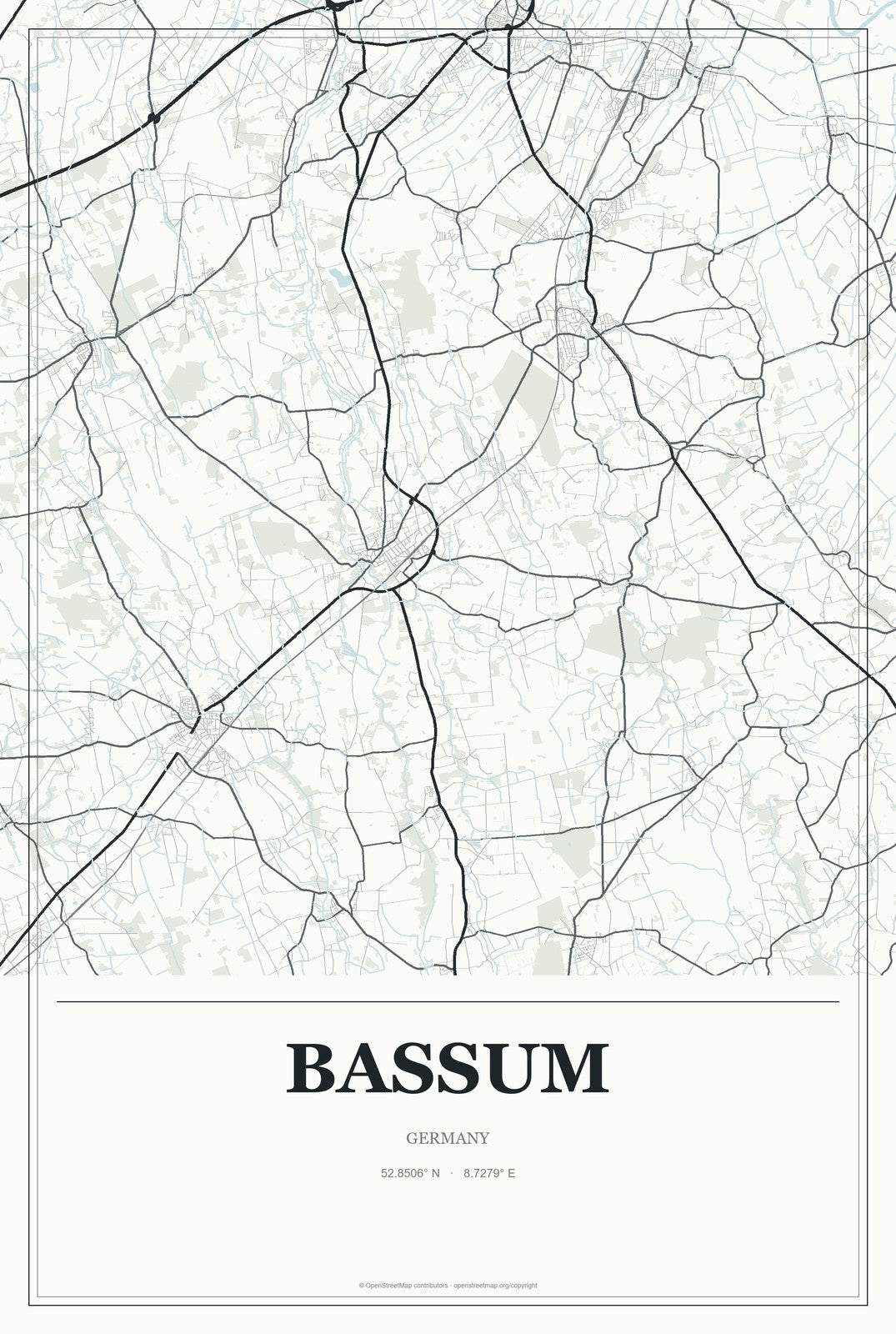 Bassum, Germany City Map Aluminum Sign in Gallery Air style