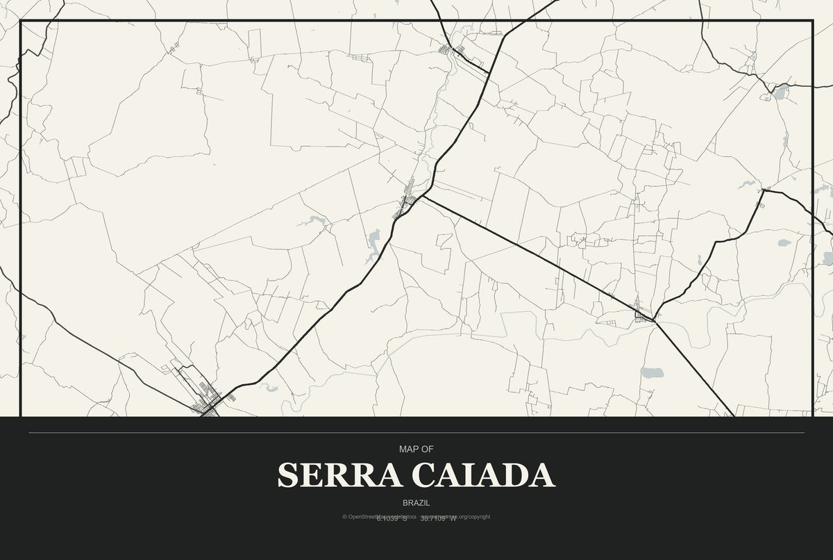 Serra Caiada, Brazil City Map Aluminum Sign in Museum Plaque style