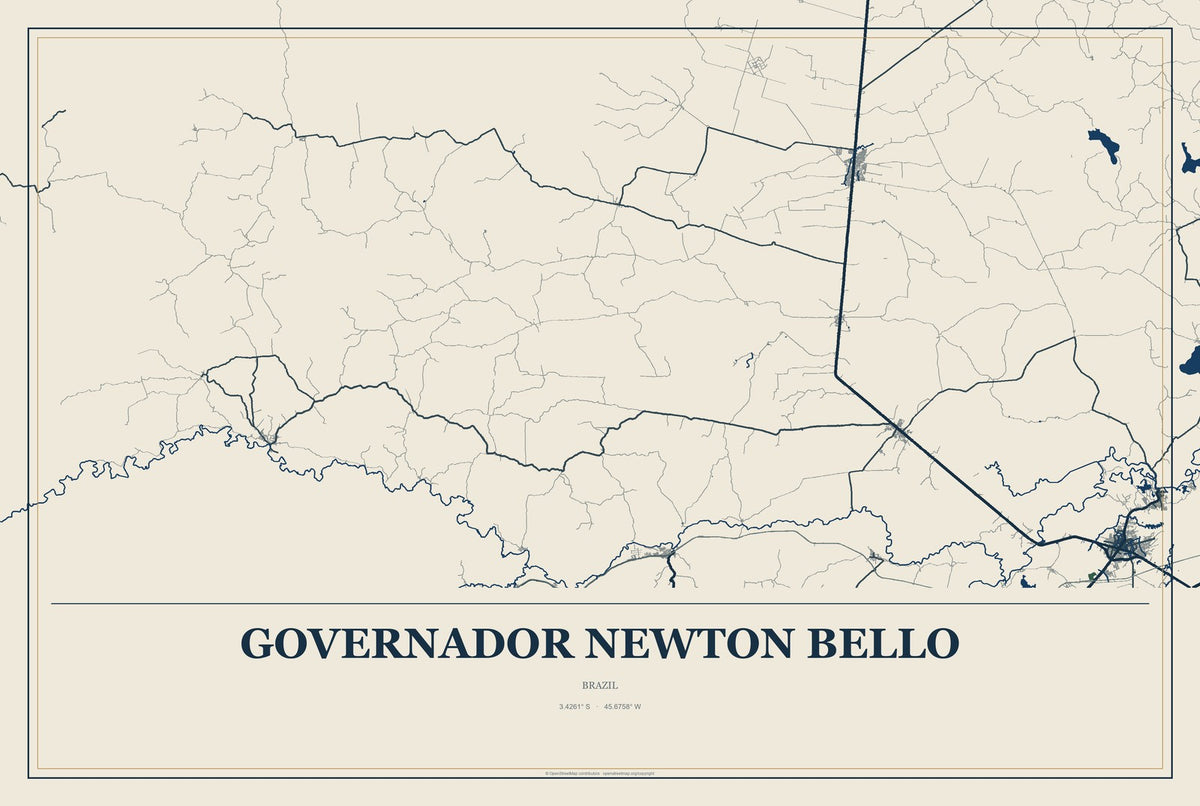 Governador Newton Bello, Brazil City Map Aluminum Sign in Coastal Cutout style