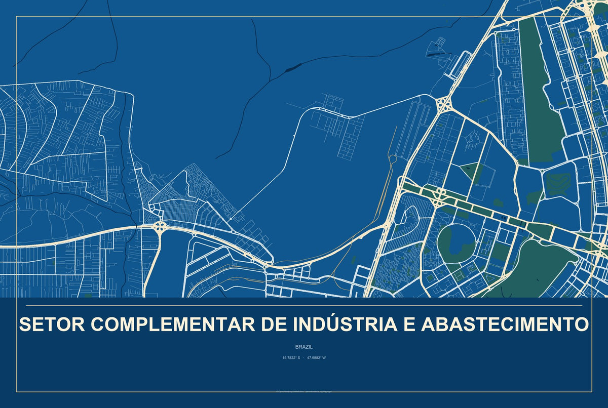 Setor Complementar de Indústria e Abastecimento, Brazil City Map Aluminum Sign in Harbor Cobalt style