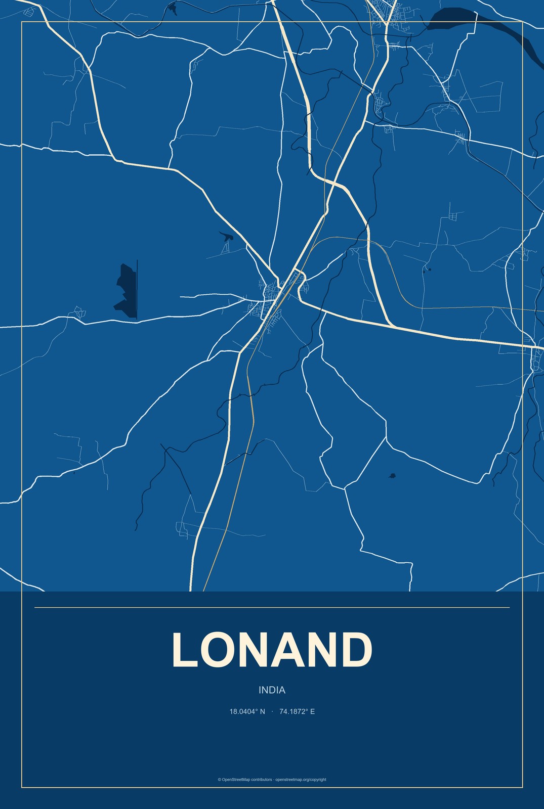 Lonand, India City Map Aluminum Sign in Harbor Cobalt style