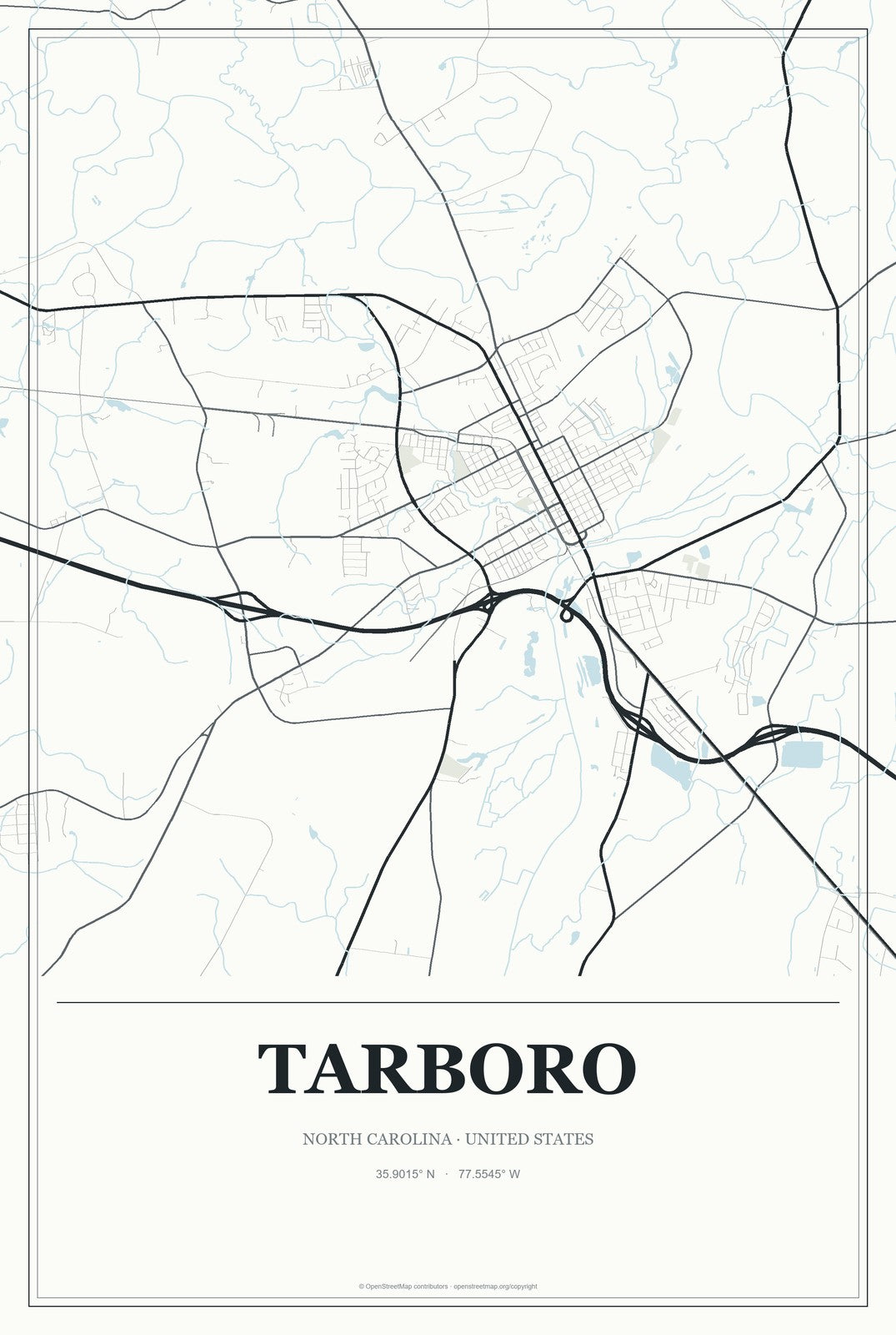 Tarboro, North Carolina City Map Aluminum Sign in Gallery Air style