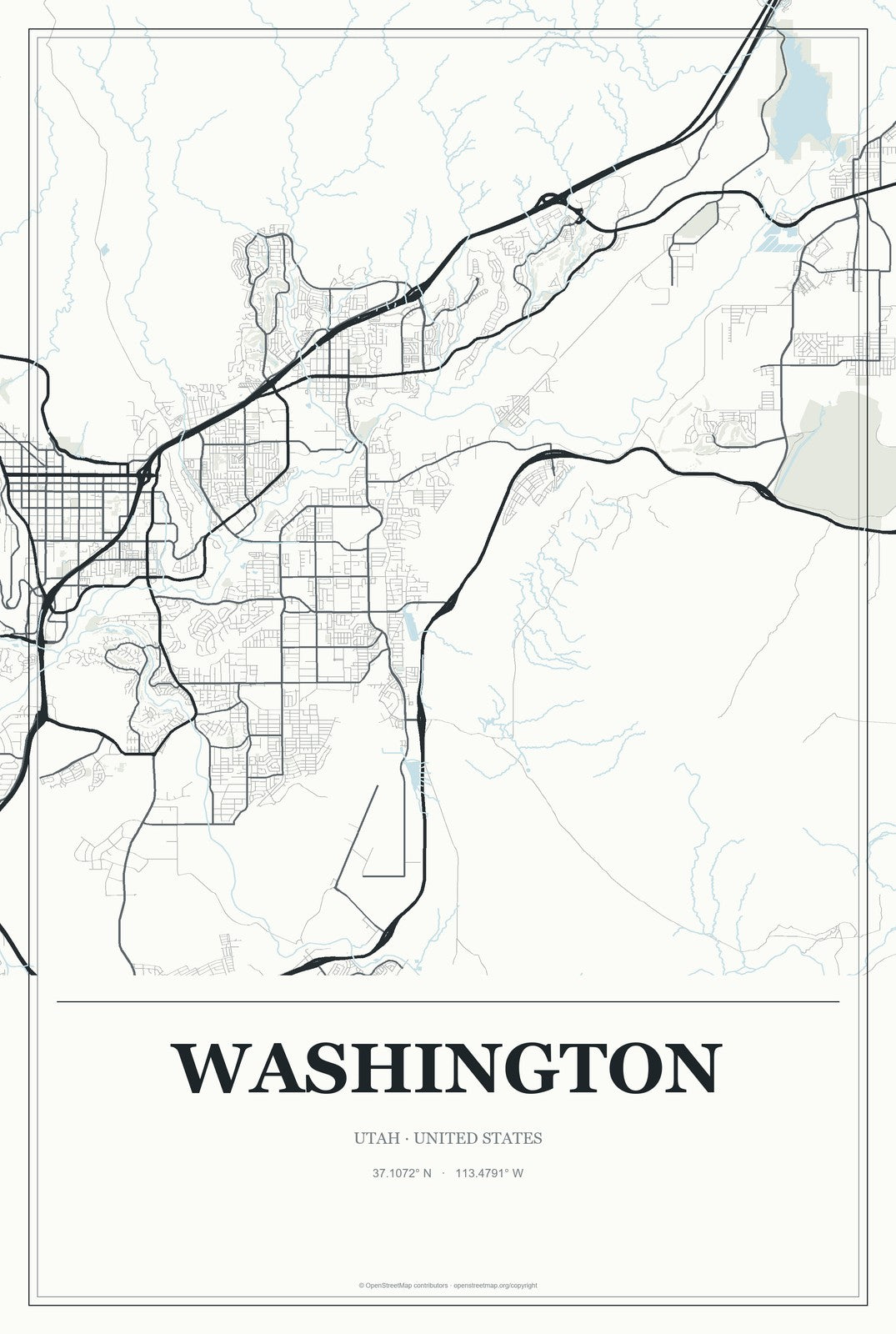 Washington, Utah City Map Aluminum Sign in Gallery Air style